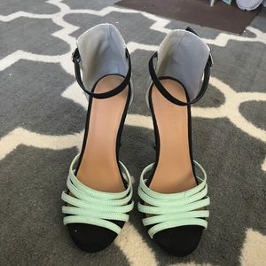 Mint and silver ankle strap heeled sandal